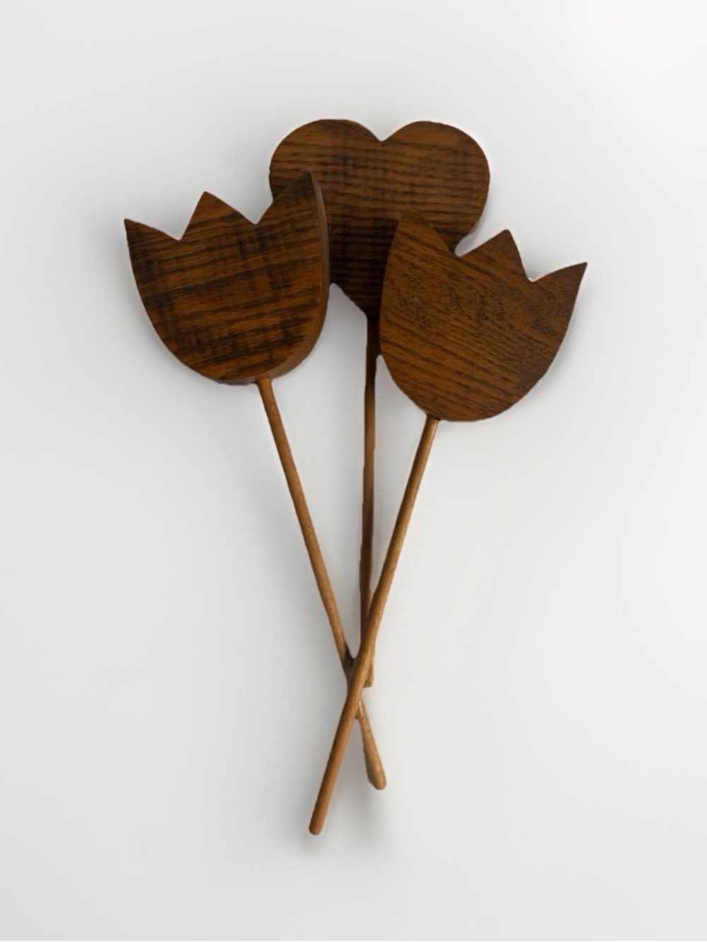 Vintage Wooden Tulip Heart Plant Stakes Wall Decor Rustic Country Farmhouse READ